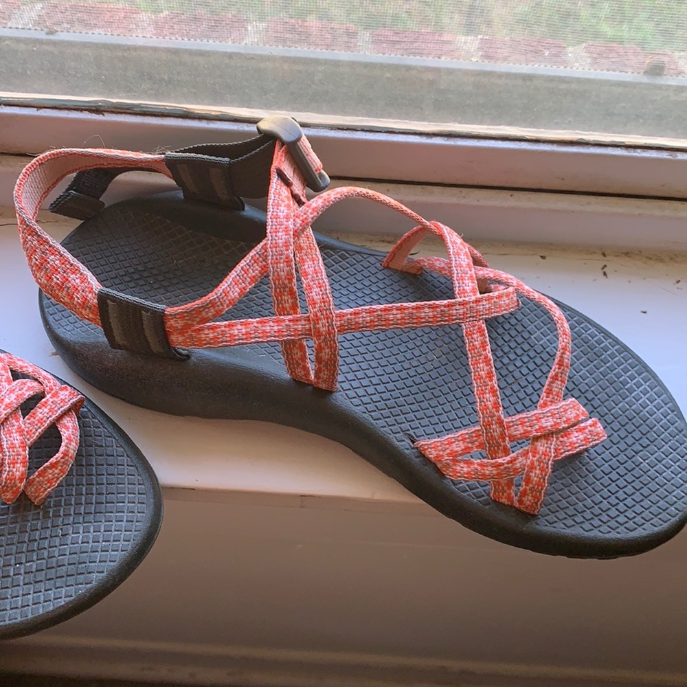 Peach & Gray patterned Chacos
